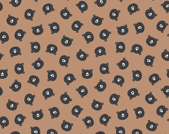 Flannel 'Adventure Bear Heads Brown' by the yard – 100% Cotton by Riley Blake F13901-BROWN