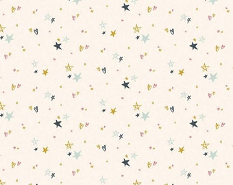 Flannel 'Salt and Honey Hearts and Stars on Cream' by the yard – 100% Cotton by Riley Blake F11450-CREAM