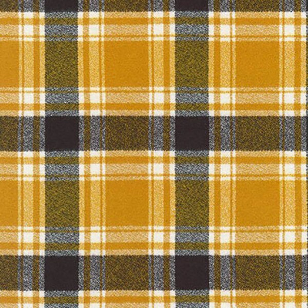 Mammoth Flannel Gold, Black and Ivory 'Saffron' Plaid Fabric by the yard – 100% Cotton by Robert Kaufman