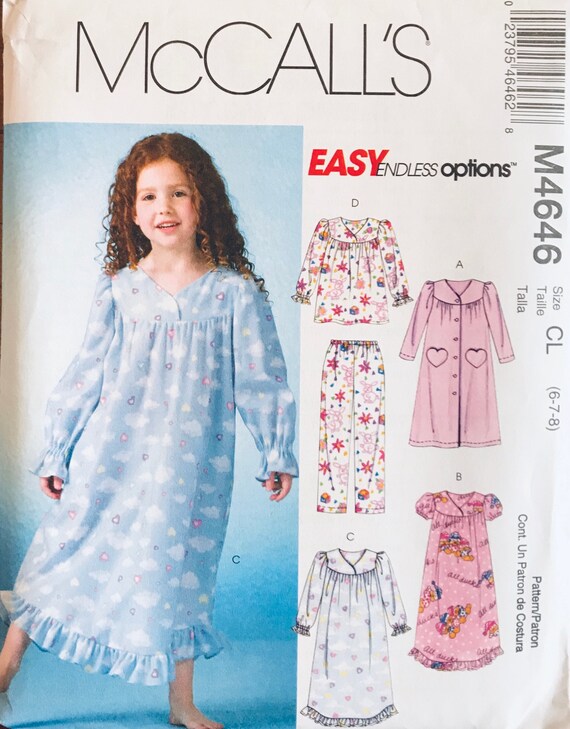 McCall's M4646 EASY Girl Pajama Pattern Robe or Nightgown | Etsy