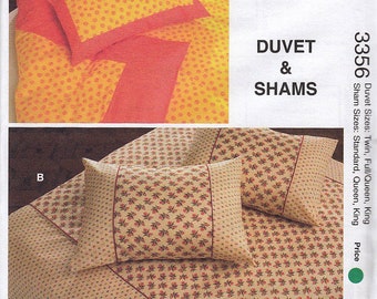 Kwik Sew 3356 Duvet & Shams Pattern for Duvet Sizes Twin, Full/Queen, King and Shams in Standard, Queen and King Sizes