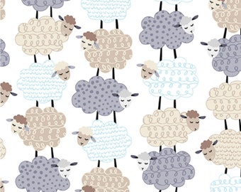 Flannel 'Sweet Dreams Stacked Sheep' on white by the half-yard and yard – 100% Cotton Flannel by Kanvas KAS12495F-09