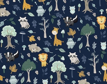 Flannel 'It's A Boy Baby Animals' Multi Color on Navy by the yard – 100% Cotton by Riley Blake F13903-NAVY