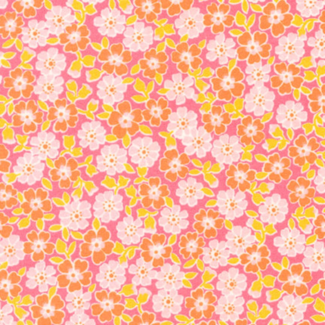Cozy Cotton Pink and Orange Floral Fabric by the Yard and Etsy