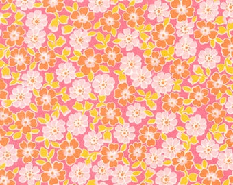 Cozy Cotton Pink and Orange Floral Fabric by the yard – 100% Cotton by Robert Kaufman