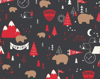 Flannel 'Adventure Main Charcoal' by the yard – 100% Cotton by Riley Blake F13900-CHARCOAL