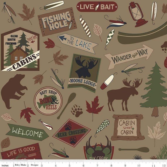 Flannel Cabin Fever Signs Symbols Tan By The Yard Etsy