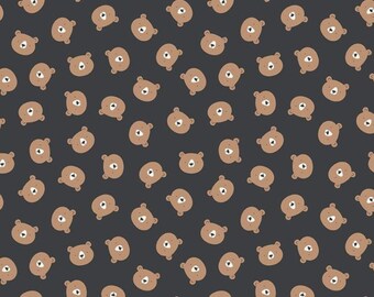 Flannel 'Adventure Bear Heads Charcoal' by the yard – 100% Cotton by Riley Blake F13901-CHARCOAL