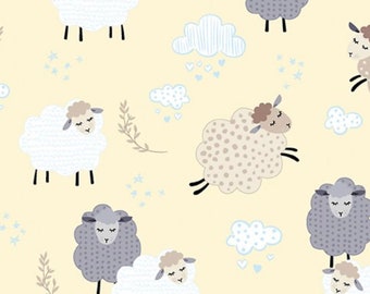 Flannel 'Sweet Dreams Dreamy Sheep' in Buttercup by the half-yard and yard – 100% Cotton Flannel by Kanvas KAS12496F-03