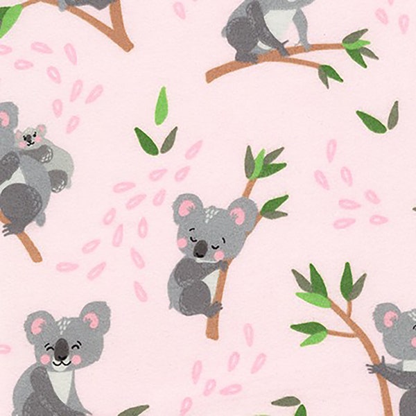 Flannel 'Cuddly Crew' Koala Bears on Pale Pink by the yard – 100% Cotton by Robert Kaufman