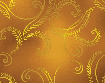 Flannel "Harvest Scroll" Scroll Design in Gold Amber by the yard – 100% Cotton by Kanvas  KAS12737F-33