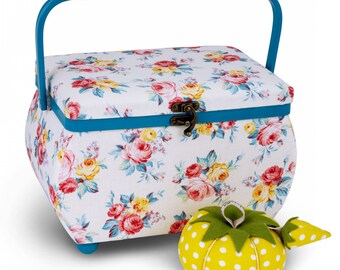 Floral Sewing Basket and Pin Cushion From Dritz 10-1/4in x 6-1/4in x 6-3/4in Z10457