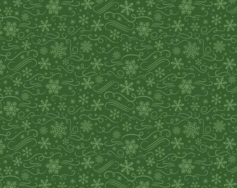 Flannel 'Snowflakes Green' by the yard – 100% Cotton by Riley Blake F13907-GREEN