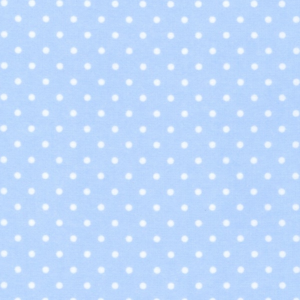 Flannel 'Cozy Cotton' Blue and White Polka Dot Fabric by the yard – 100% Cotton by Robert Kaufman FIN-9255-247 CORNFLOWER