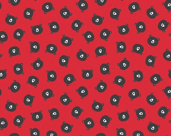 Flannel 'Adventure Bear Heads Red' by the yard – 100% Cotton by Riley Blake F13901-RED