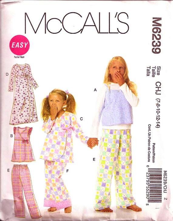 Mccall's M6239 EASY Girl Pajama Pattern or Nightgown Etsy