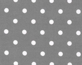 Flannel Cozy Cotton White Polka Dots on Grey Fabric by the yard – 100% Cotton by Robert Kaufman