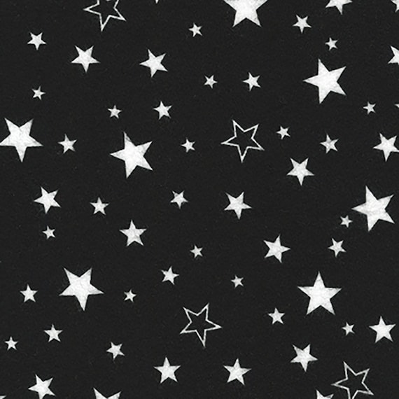 Flannel Cozy Cotton White Stars Fabric on Black by the Yard | Etsy