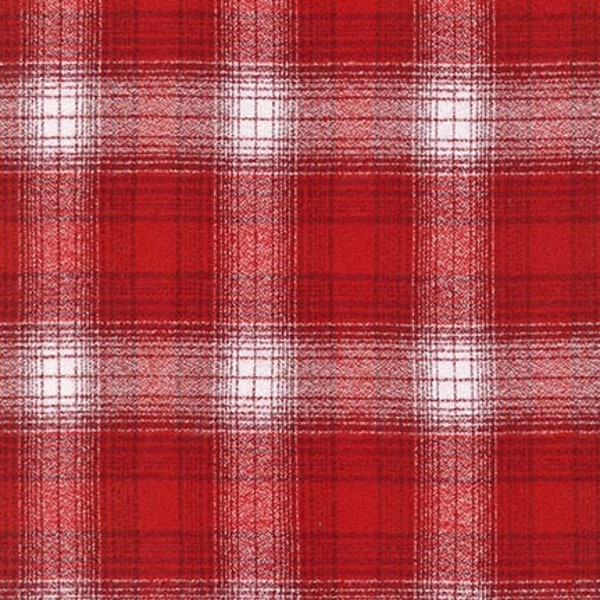 Mammoth Flannel 'Red' Cherry Red, White and Dark Red Plaid Fabric by the yard – 100% Cotton by Robert Kaufman