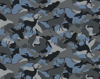 Wild Life Flannel Camouflage in Pewter Fabric by the Yard – 100% cotton by Clothworks.