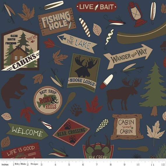 Flannel Cabin Fever Signs Symbols On Navy By The Yard And Etsy