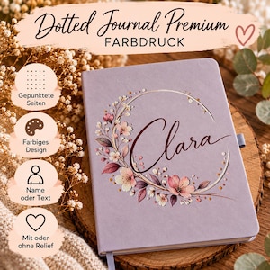 Notizbuch A5 personalisiert mit Farbdruck | Premium Dotted Journal mit Namen & Wunschmotiv | Bullet Journal Geschenk |  Relief-Druck