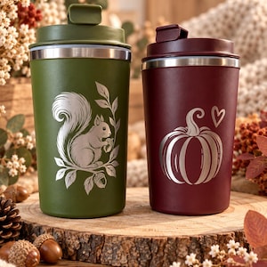 Herbst Thermobecher mit Gravur | 350 ml Edelstahlbecher | Herbstmotive zur Auswahl | Coffee to Go Becher | Geschenk