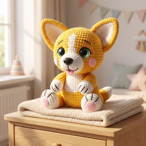 Patrón de amigurumi de cachorro Corgi a crochet en PDF, White Blaze