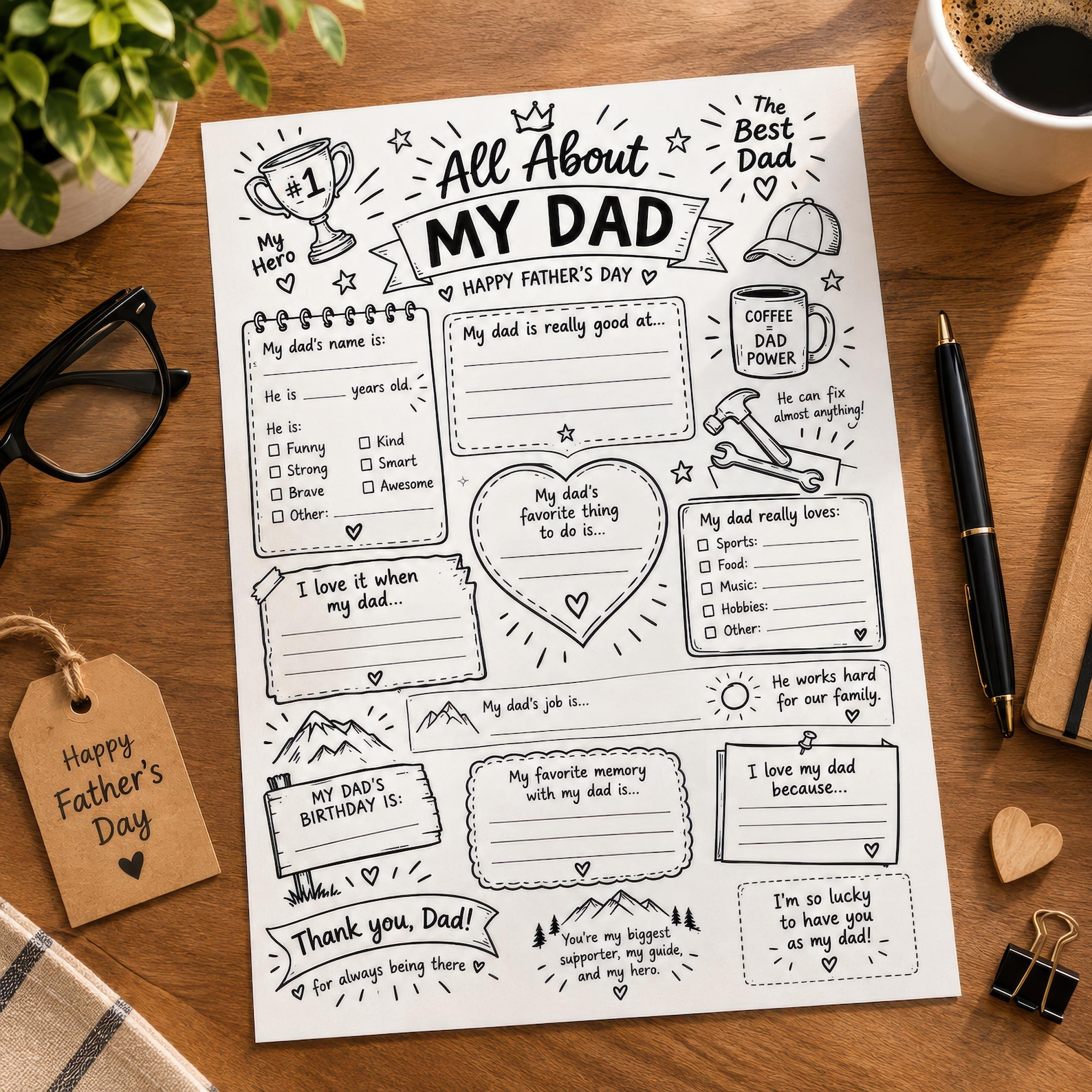 All About Dad Printable Worksheet, Father's Day Keepsake Activity ...