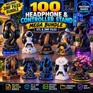 100+ Premium Models: A huge mix of headset stands, dual controller holders, desktop organizers, and wall mounts