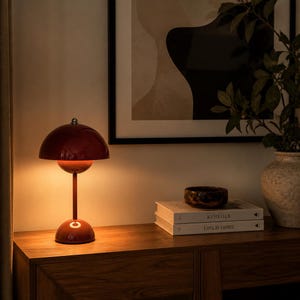 Vintage Mushroom Lamp, Modern Mushroom Table Lamp, Minimalist Bedside Light, Rechargeable Cordless Table Light with Warm Glow