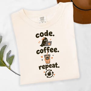 Ghost Coder Halloween Shirt, Cute Programmer Coffee Tee, Funny Web Dev Gift