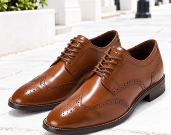 Scarpe brogue in pelle marrone fatte a mano, modello wingtip, eleganti (taglie US 5-22)