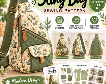 Nähanleitung für eine gesteppte Umhängetasche (PDF), DIY-Anleitung für eine Crossbody-Tasche, Schnittmuster für eine Tasche mit Reißverschlusstasche, digitaler Download