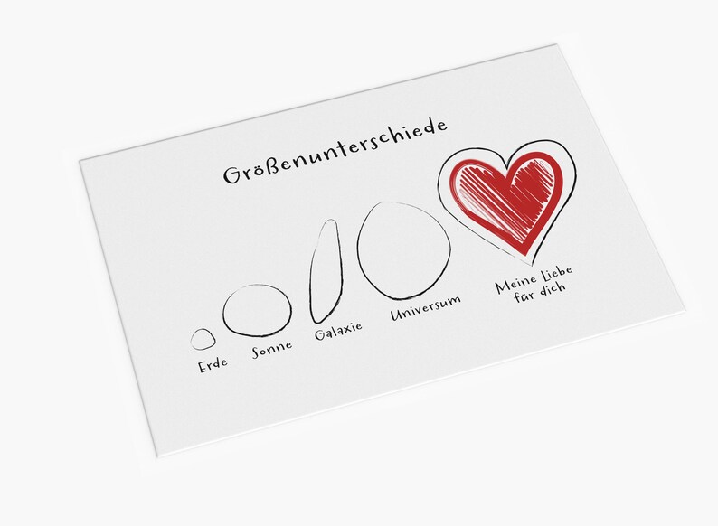 Carte d'amour « Différences de taille » – carte postale avec cœur rouge ...