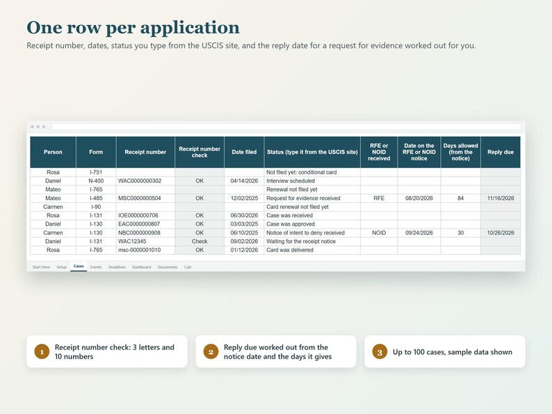 USCIS Case Tracker Spreadsheet, Immigration Case Management Deadline ...
