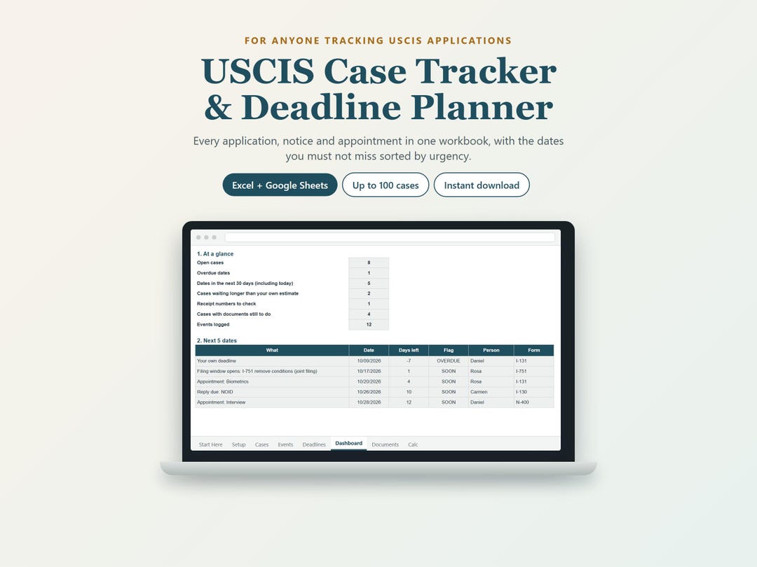 USCIS Case Tracker Spreadsheet, Immigration Case Management Deadline ...