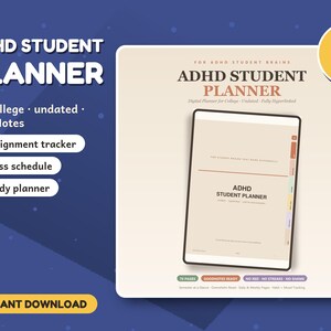 ADHD Student Planner for College, Undated GoodNotes Planner, 70 Pages