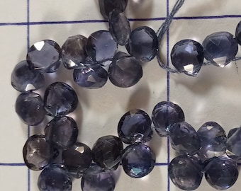 Iolite  faceted heart shaped  top grade purple beads