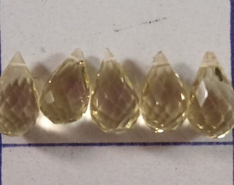 Lemon topaz  micro faceted drop  shaped  top grade beads mg43