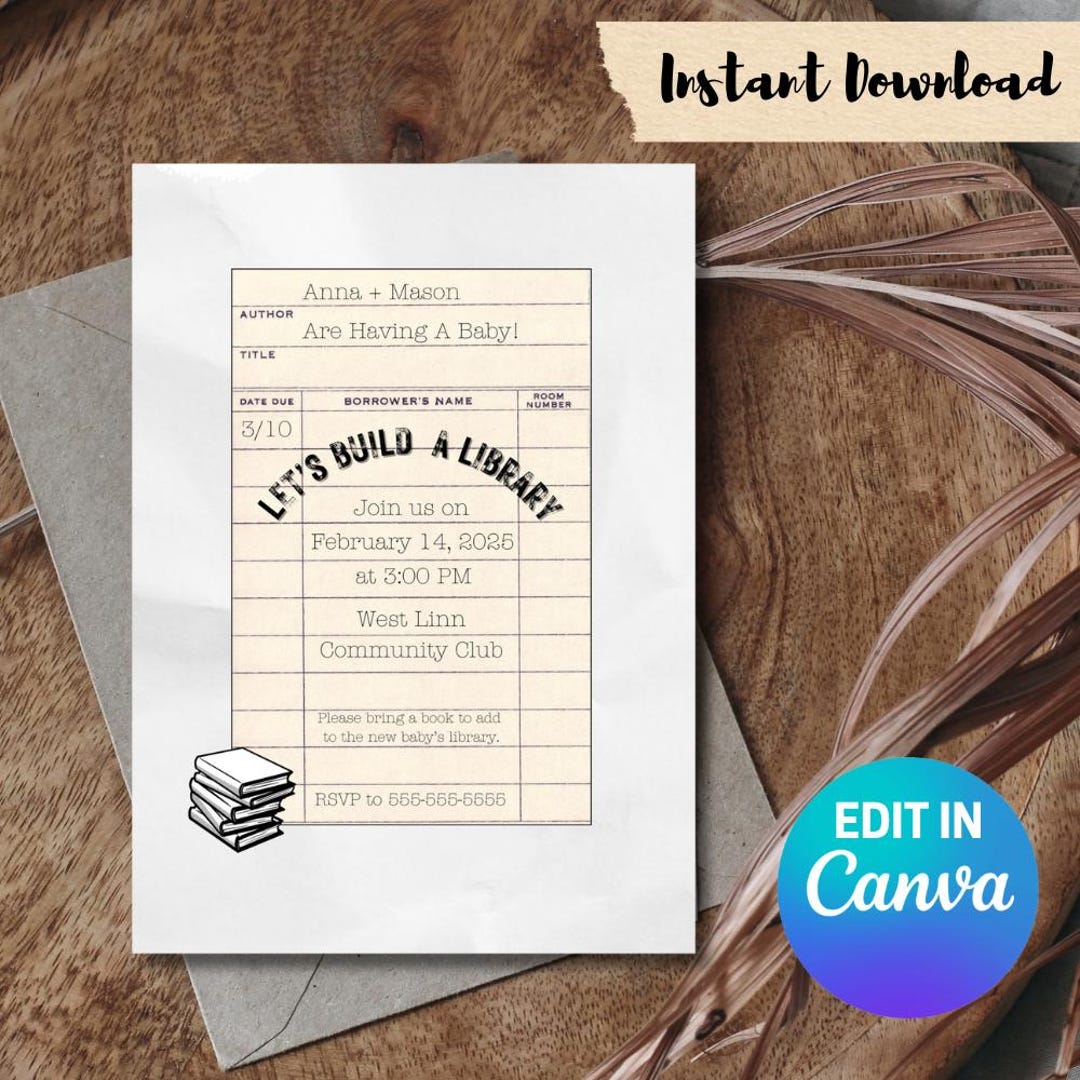 Library Card Invitation * Birthday//baby Shower * Digital Template ...
