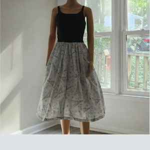 Vintage Repro One of a Kind Late 1950s Black and White Fit and Flare Patio Dress with Spaghetti Straps