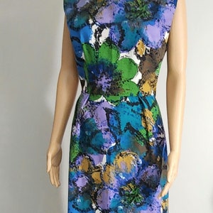 One of a Kind Repro Vintage 1950s Floral Cotton Twill Wiggle Dress - Sz Medium to Large