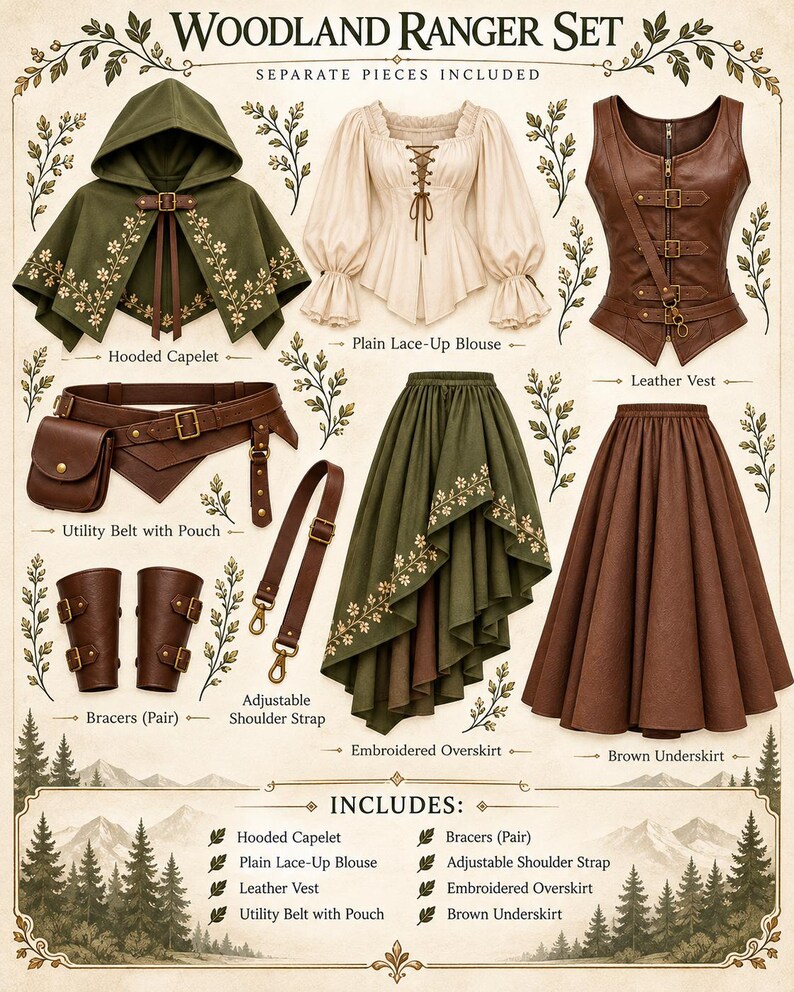 Women's Woodland Ranger Costume Set, Medieval Ren Faire Outfit ...