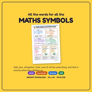 Maths Symbols Poster | SEN ADHD Dyslexia Support (A4 + A5 PDF)