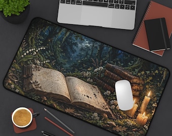 Fantasy Bookish Desk Mat | Dark Academia Large Gaming Mouse Pad | Magic Spellbook Office Decor, Aesthetic Gift for Book Lovers