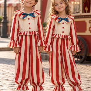 Fantasia Infantil Vintage de Circo, Fantasia Unissex Listrada Vermelha, Fantasia Infantil de Halloween, Fantasia para Meninos e Meninas, Roupa de Carnaval
