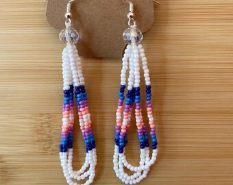 Handmade 3-Loop Seed Bead Earrings: Western Native Inspired, Low Tones (Blues, Purples, Pinks)