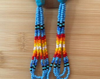 Turquoise Fire Pattern Hoop Earrings
