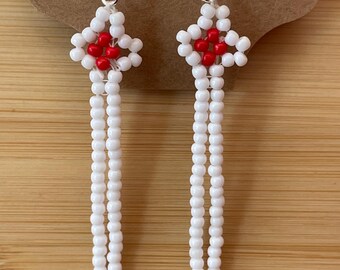 Western Red and White Flower Earrings